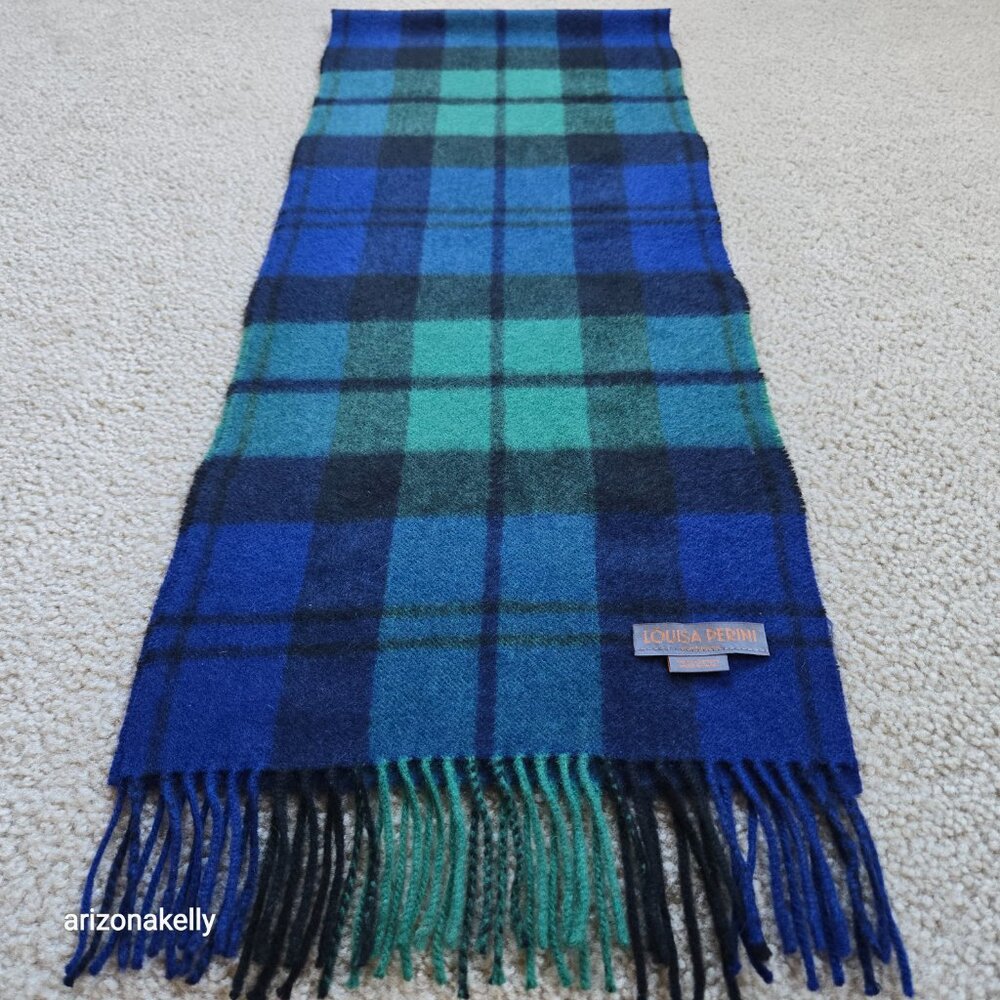 Louisa Perini Blue Green Cashmere Fringe Scarf - Picture 5 of 10